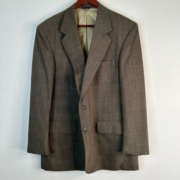 Savile Row Tan Wool Houndstooth Plaid Blazer Sport Coat Mens 44 Preppy Heritage - Picture 1 of 10